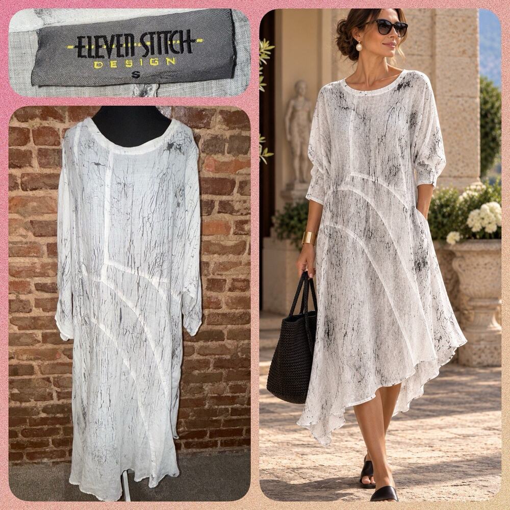 Eleven Stitch Design LUX Linen Dress S Lagenlook Artwear Asymmetrical Made USA